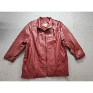 Via Accenti Women Jacket 30W Red Leather Full Zip Lined Pockets Collared City
